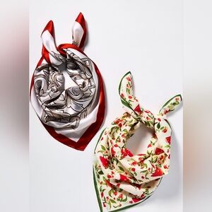 Anthropologie Red and Cream Patterned Scarves